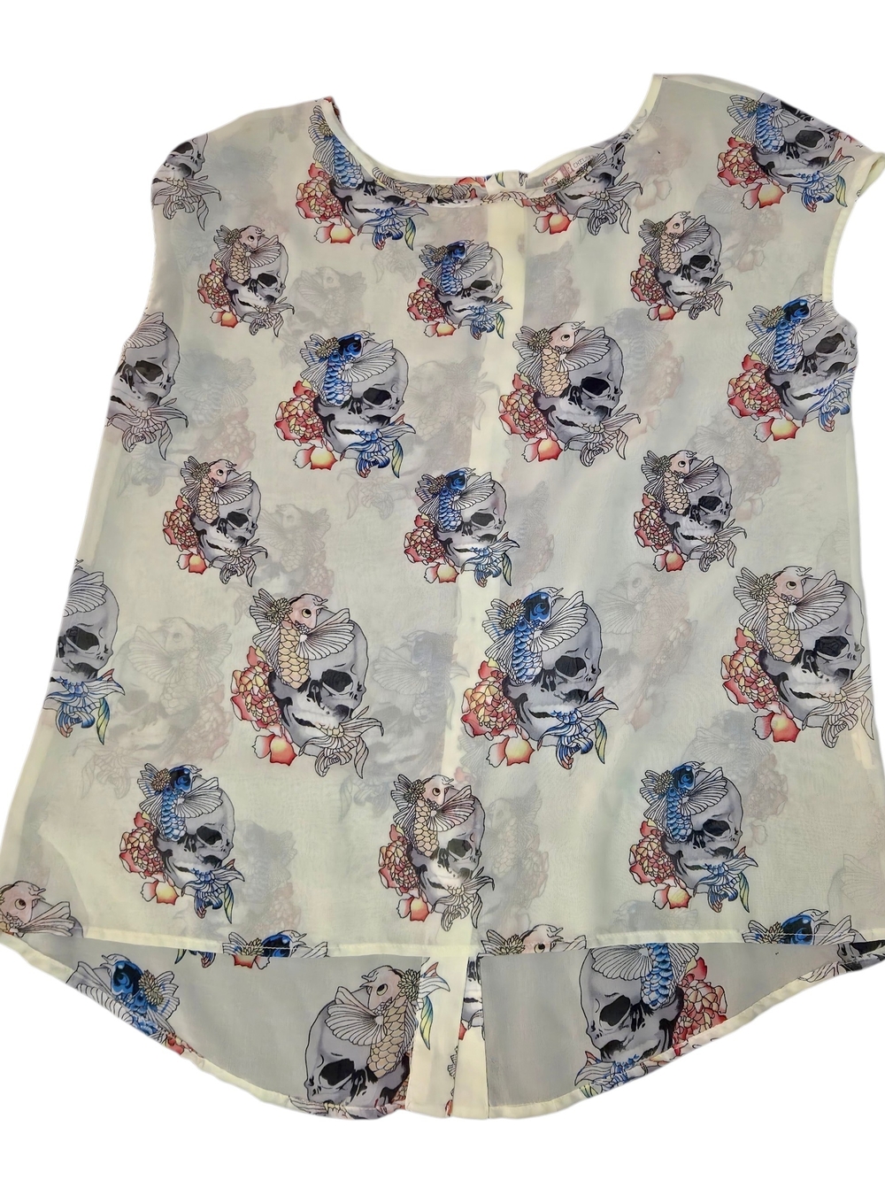 Chelsea & Violet Cream Sleeveless Top with Skull & Floral Print